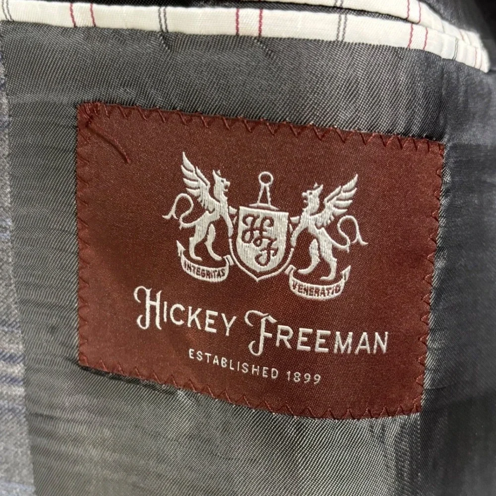 Hickey Freeman Lawrence Mens 46L Gray Blue Plaid Wool 2‎ Button Blazer Jacket